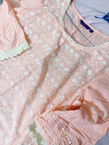 Shrishti Peach Chikan Work Kurta