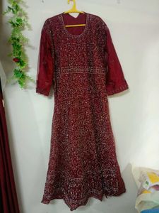 Maroon Bridal Gown with Dupatta