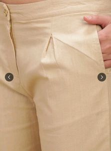 Pleated Beige Casual Pants