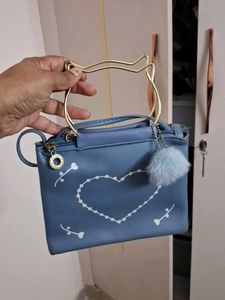 Cute Blue Cat Handle Bag