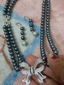 Original Grey Pearl With Ad Stones Neckpiece Set