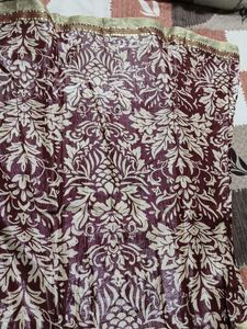 Women Red Shiny Printed Kurta &amp; Dupatta