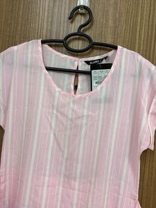 Pink And White Striped Shirt Blouse For Women