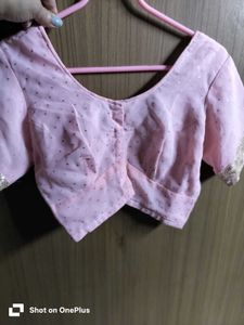 Glitter baby pink festive saree with beaded tassle