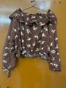 Brown Floral Crop Top