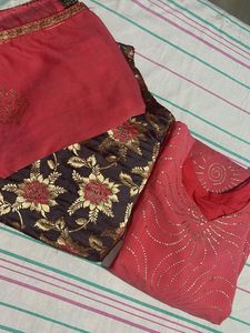 Pink Kurta Sets with Silver Embellishments