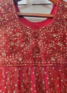 Red Beaded Anarkali Suit