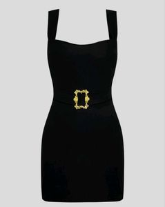 Square Neckline Black Short Dress In Size "Xs"