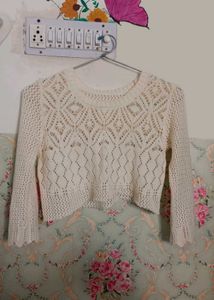 Women Self Design Crop Pullover Ribbed Sweater