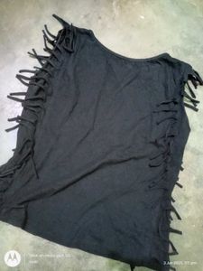Punk Sleeveless Black Tshirt With Tassel