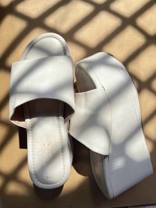 White Wedge Peep Toe Heels