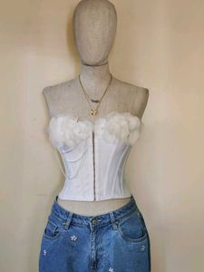 Pinterest Inspired Pearl Rhinestone White Corset