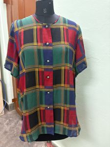 Vintage Plaid Button-Up Top