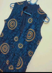 Navy Blue Designer Front Cut Kurti For 34 Bust