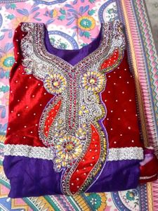 Red Velvet and purple Party' Wear Suit