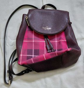 Kate Spade Burgundy Plaid Flap Backpack