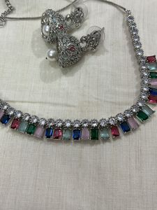 Multicolour Necklace Set With Jhumka