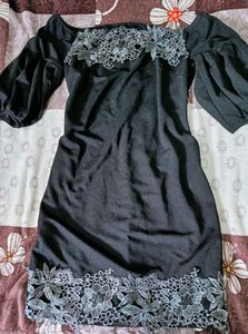 Black Off-Shoulder Dress with Lace