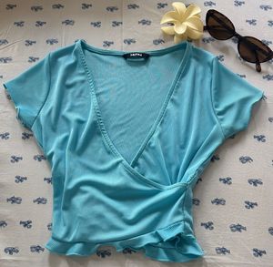Cute Blue Wrap Top