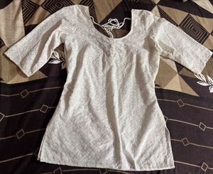 Chickenkari White Kurti Tailored