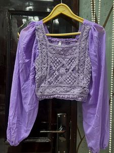 Crochet Detail Puff Sleeve Top