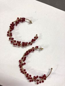 Red Beaded Hoop Earrings
