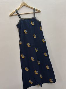 Embroidery work, navy blue dress