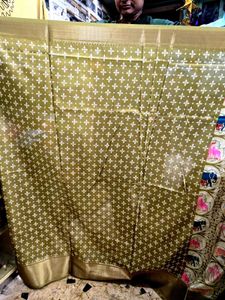 Olive Green Jaquard Silk Saree