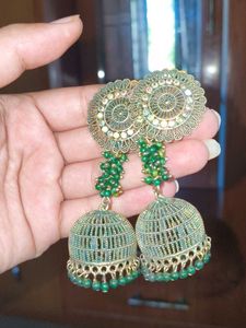Green Jhumka Earrings