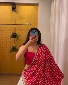 White And Red Real Mirror Work Lehenga