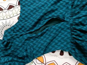 teal georgette maternity dress with zip, XL Size