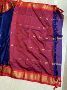 Blue silk cotton blend saree