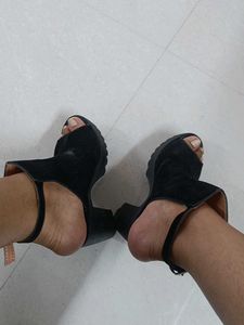 Black Peep-Toe Slingback Sandals