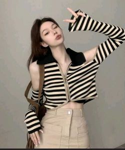 Knit Crop Top Off Shoulder Striped