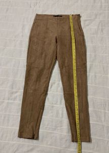 Zara Faux Suede Ankle Zip Skinny Leg Stretch Pants
