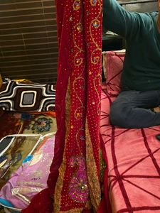 Elegant Red Embellished Saree