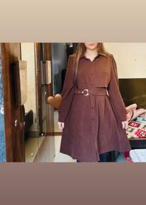 Brown Belted Shirt Dress