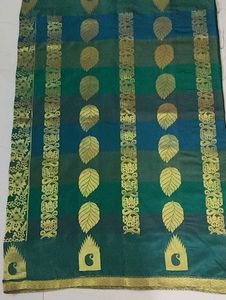 Unused Festive Wear Dark  Green Saree With Gold