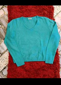 Blue V-Neck Knit Sweater