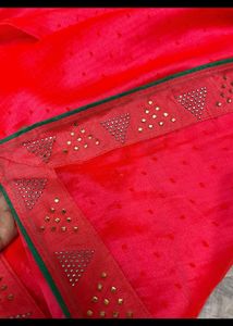 Red Orangish Saree Without Blouse