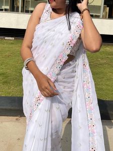Embroidered Mirrored saree with stitched blouse