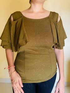 Olive Top with Ruffle Sleeves