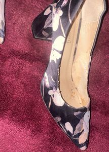 Black Floral Block Heel