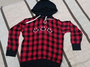 Red- Black Checks Hoodie Top