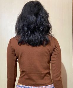Brown V-neck Long Sleeve Top