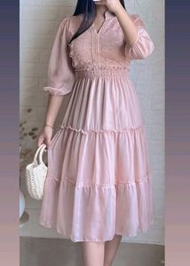 Peach Flared Midi Dress