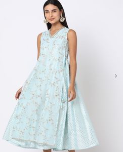 Embroidered Fit &amp; Flare Dress With Tie-ups