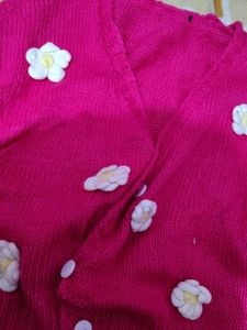 Pink Knit Cardigan w/ Flowers