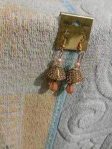 Vintage Gold &amp; Peach Dangle Earrings