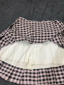 y2k pink&amp;black pleated skirt